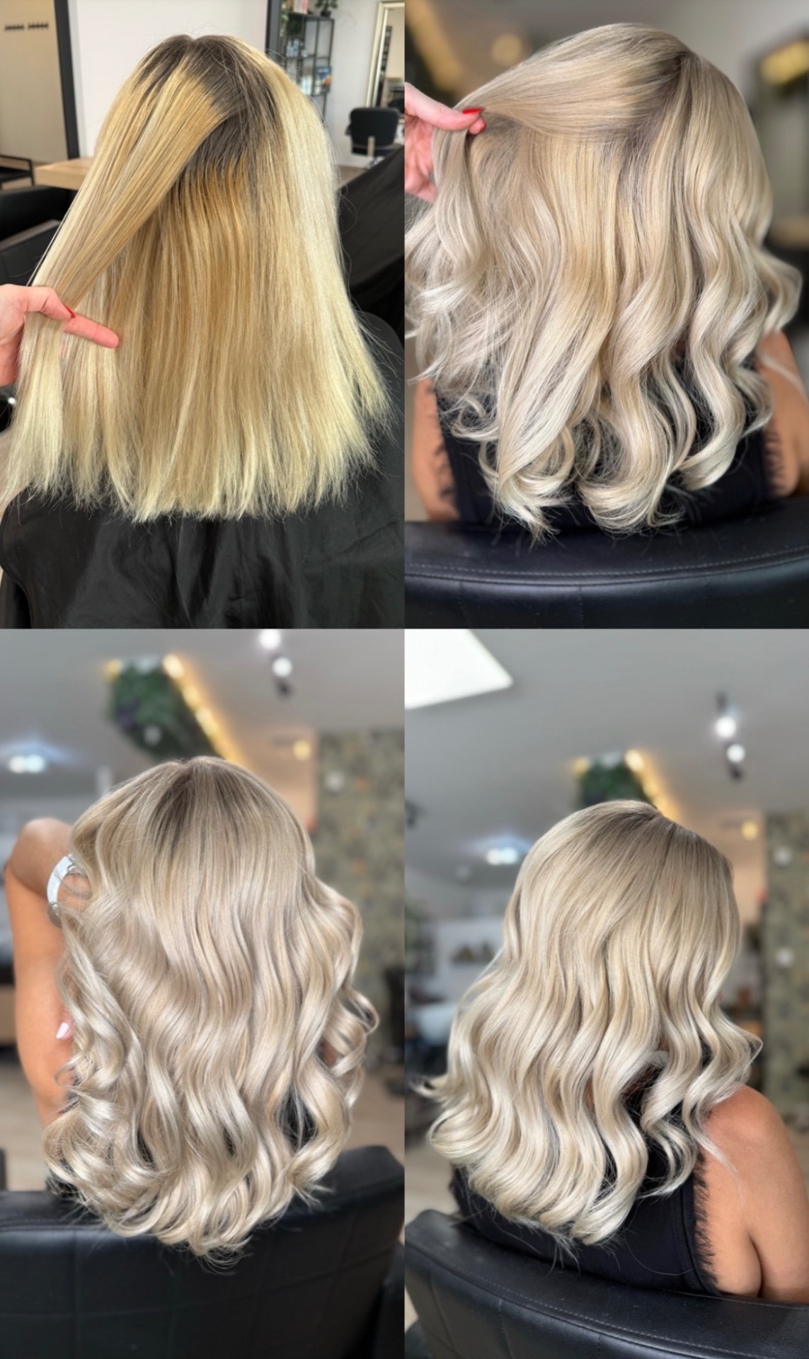 Szőke haj színkorrekció – javított tónusok és egységes hajszín szakértő fodrász kezei alatt